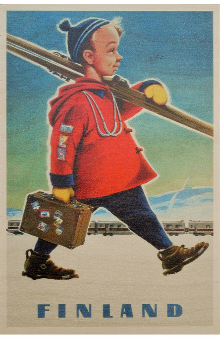 The Ski-Boy, Wooden postcard