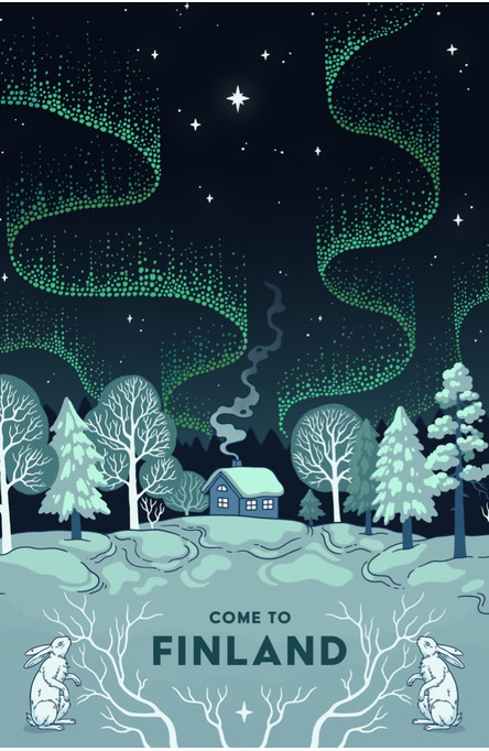Northern Lights Over the Cottage by Tiina Jatkola, postcard
