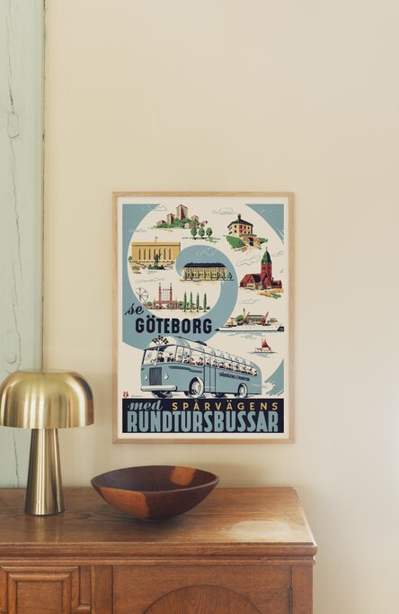 Se Göteborg med rundtursbussar, Affisch 50×70 cm