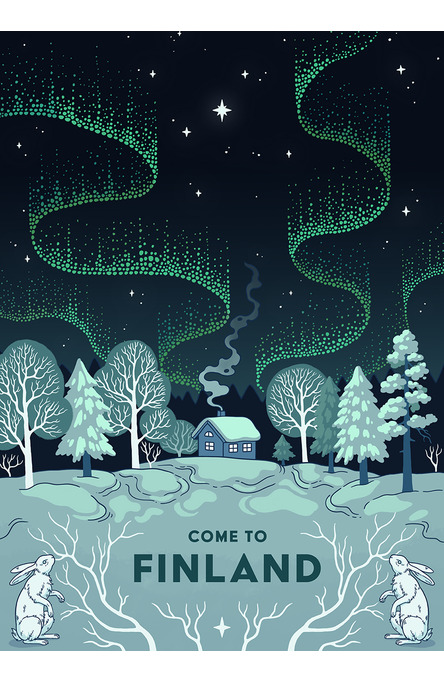 Northern Lights Over the Cottage by Tiina Jatkola, Poster 50×70