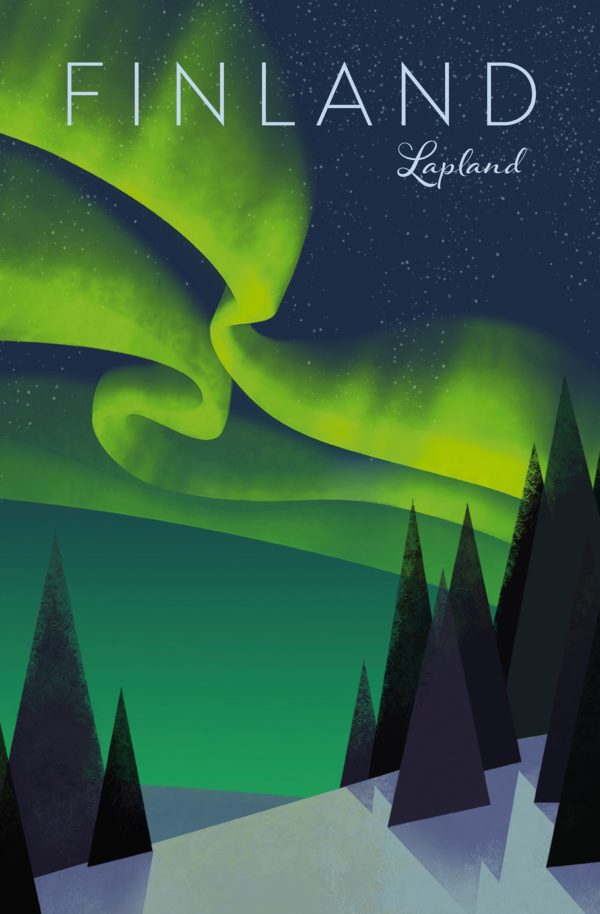 Postcard of the northern lights in Lapland