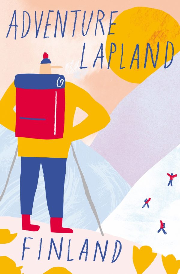 Suomalainen matkailujuliste nimeltään “Adventure Lapland by Robert Lönnqvist” postikorttina.