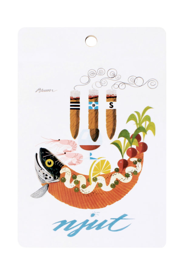 Finland travel poster printed on a wooden serving platter, named “The Buffet by Erik Bruun (Swe)”