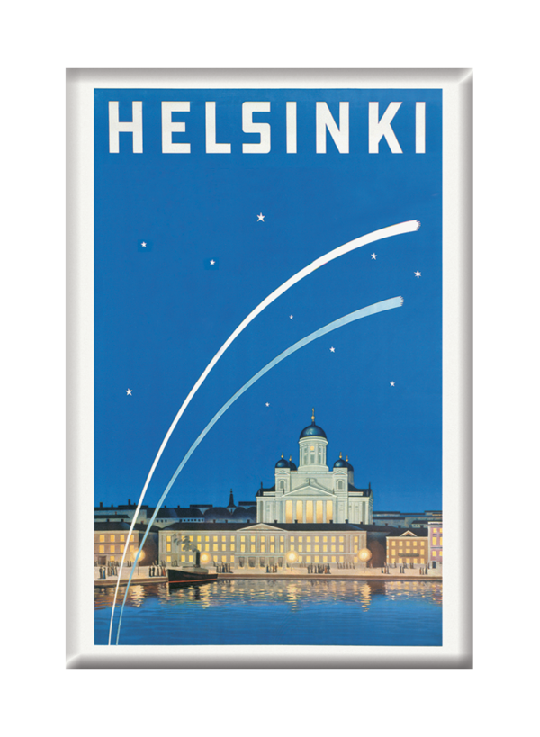Suomalainen matkailujuliste nimeltään “Helsinki - Capital of Finland” painettuna jääkaappimagneetille.