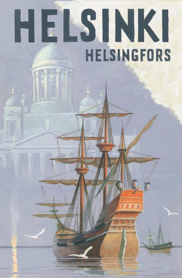 Postcard of a sailing ship in Helsinki