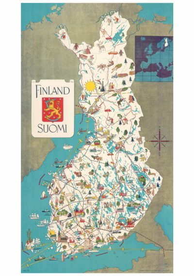 Postcard of the map of Finland