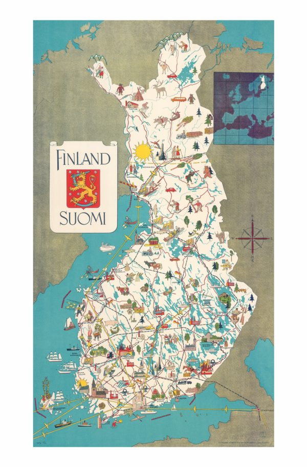 Postcard of the map of Finland