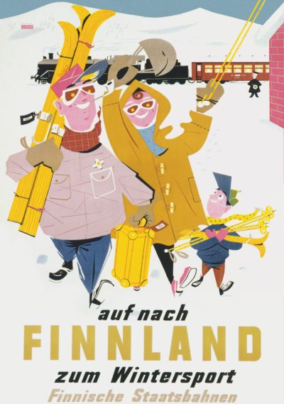 German postcard of winter sports in Finland