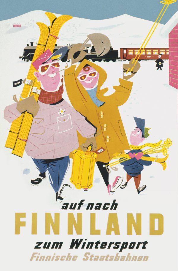 German postcard of winter sports in Finland