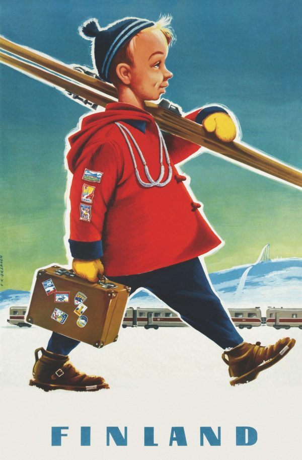 Postcard of Finland, the ski-boy