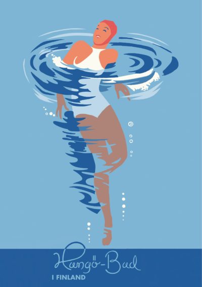 Postcard of a swimmer in Hanko