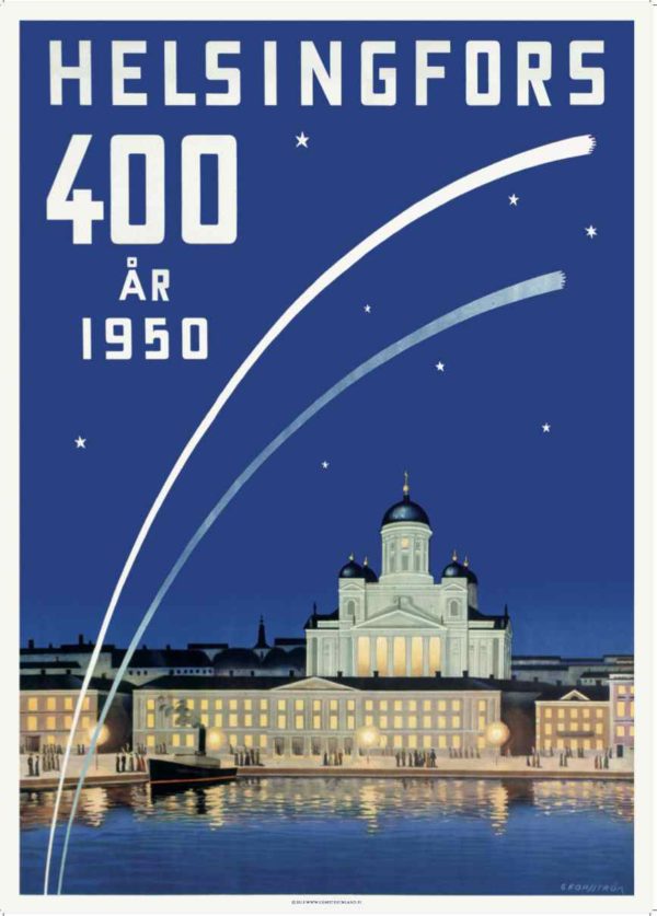 Vintage Finland travel poster named “Helsingfors - 400 år” in size 50x70 cm.