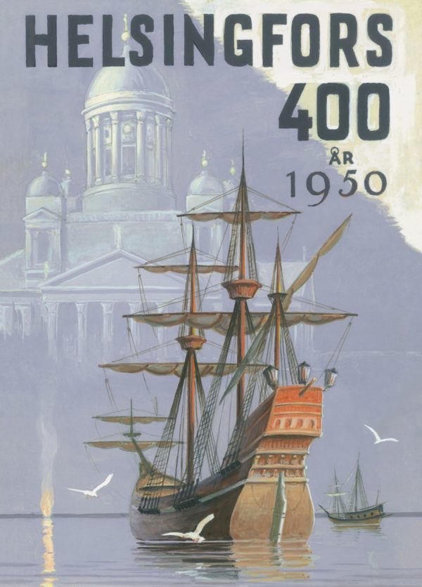Suomalainen vintage matkailujuliste nimeltään “Helsingfors - Purjehduslaiva”, koko: 50x70 cm