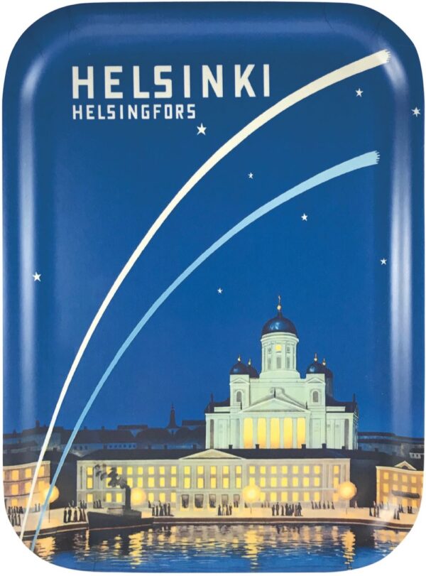 Finland travel poster printed on wooden tray, named “Helsinki - Capital of Finland”