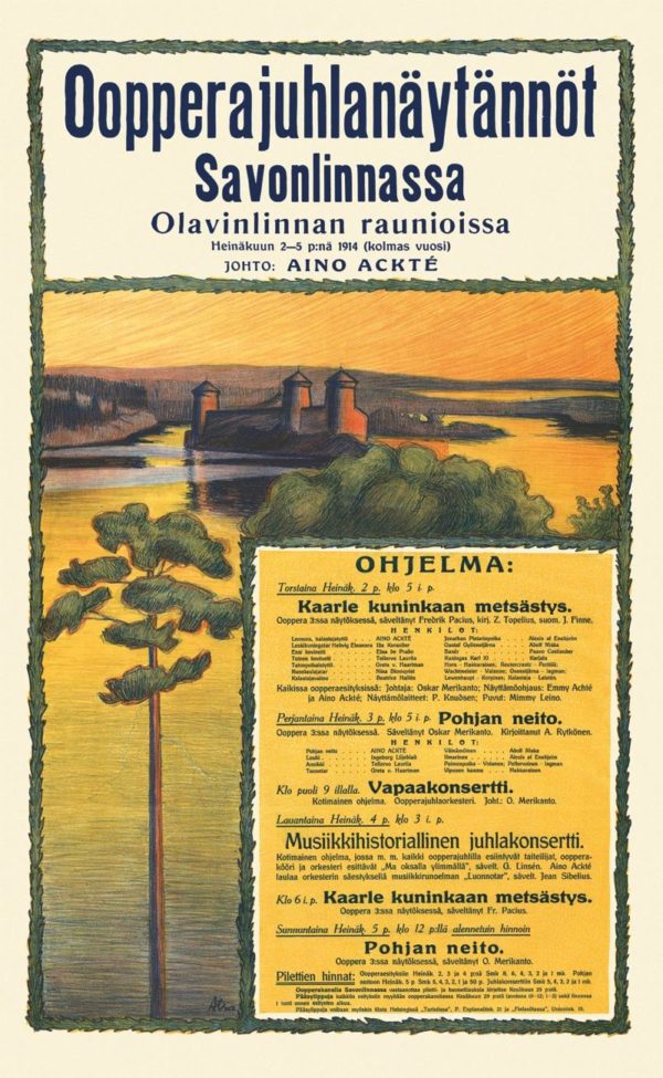 Suomalainen vintage matkailujuliste nimeltään “Oopperajuhlanäytännöt”, koko: 70x100 cm