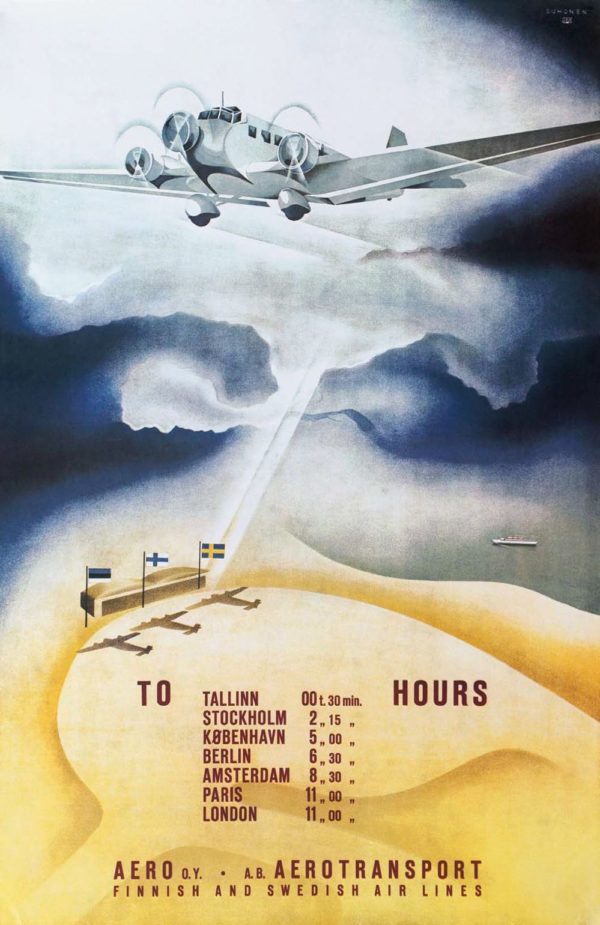 Vintage Finland reseaffisch med tema “AERO & Aerotransport”, i storlek 70x100 cm.