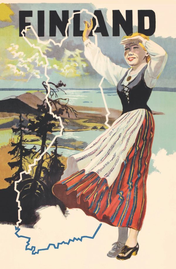 Suomalainen vintage matkailujuliste nimeltään “Suomineito Kolilla”, koko: 50x70 cm