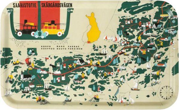 Finland travel poster printed on wooden tray, named “The Archipelago Route”