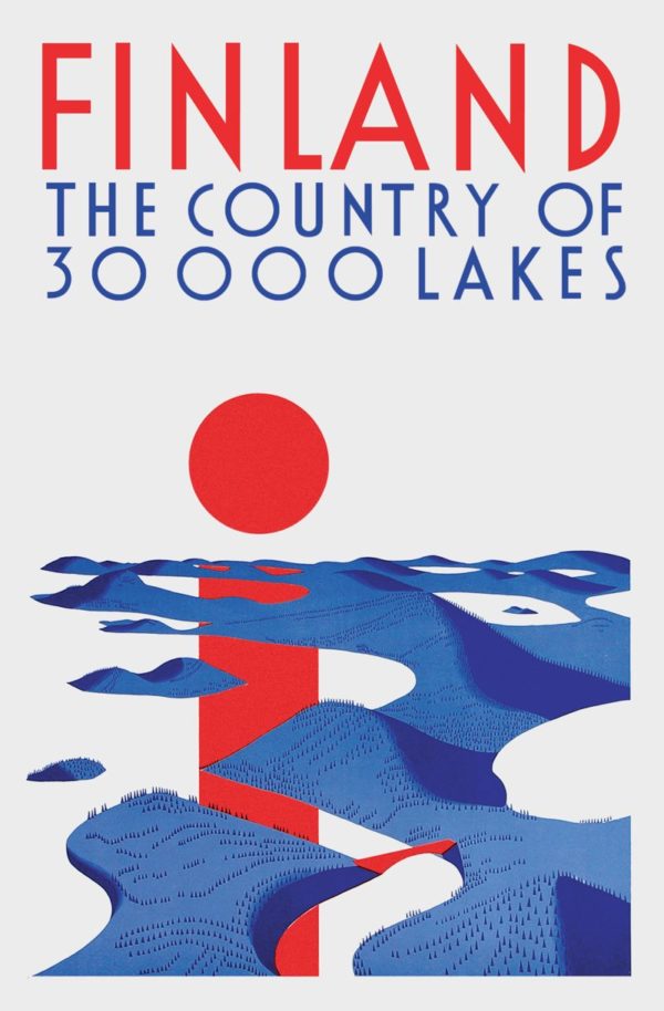 Vintage Finland travel poster named “30 000 lakes” in size 70x100 cm.