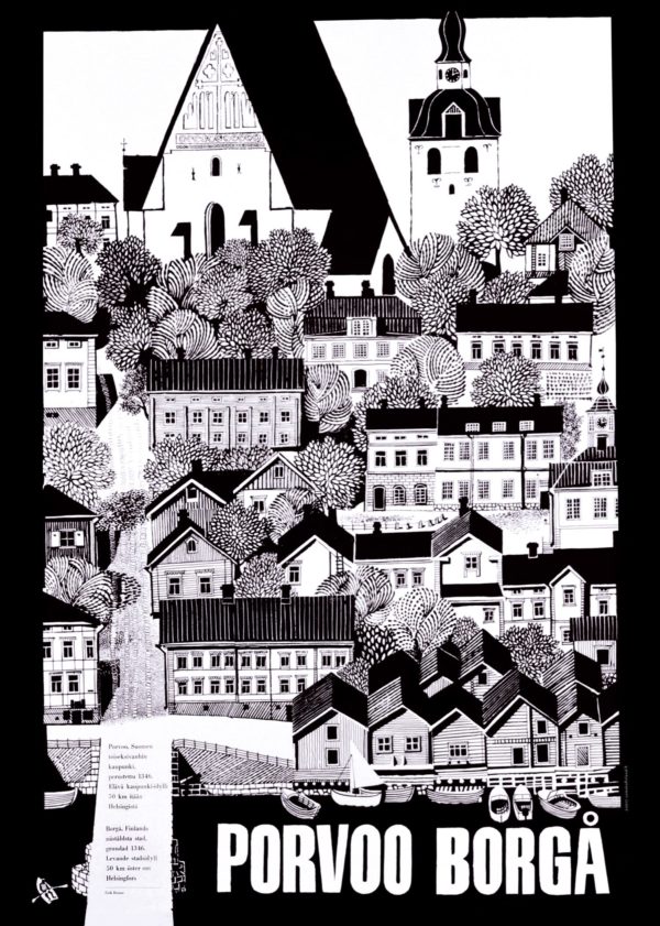 Vintage Finland affisch som heter “Porvoo-Borgå by Erik Bruun”, i storlek 50x70 cm.