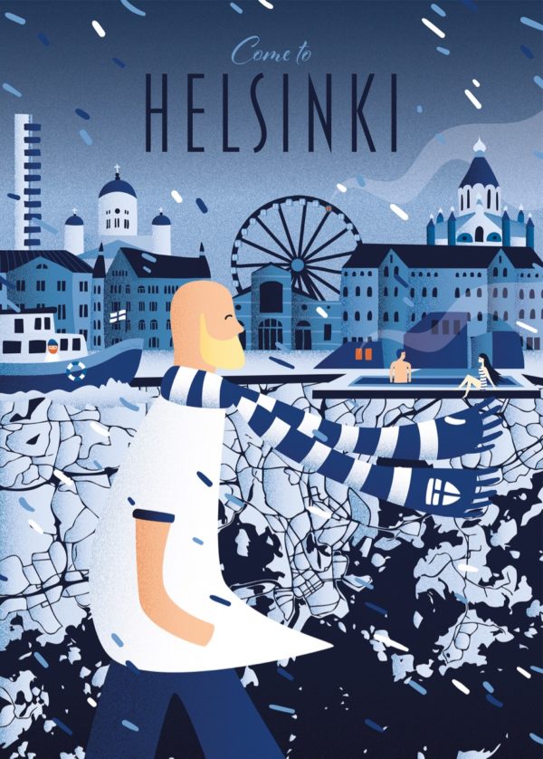 Modern Finland travel poster named “Helsinki - Heartbeat by Mareike Mosch” in size 50x70 cm.