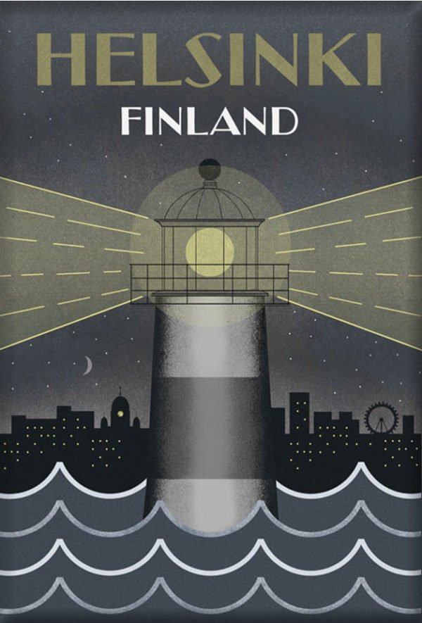 Finland travel poster named “Light in the Night by Joonas Kavasto” printed as a fridge magnet.