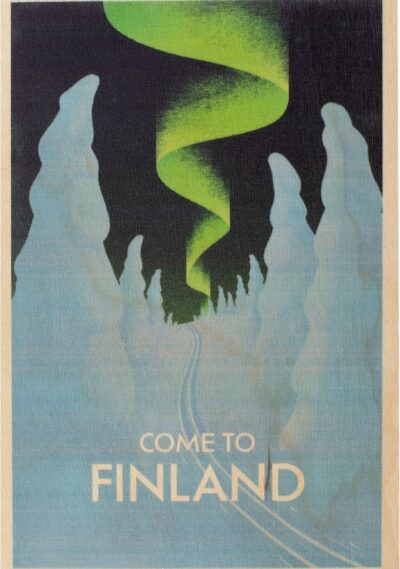 Ski under Auroras by Titta Hinkkanen, Wooden post card